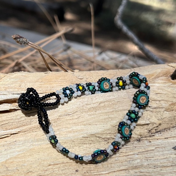 ❄️ 3 for $15 SALE ❄️ Hand beaded Bracelet Floral Sunshine Vintage Teal Orange - Picture 3 of 5
